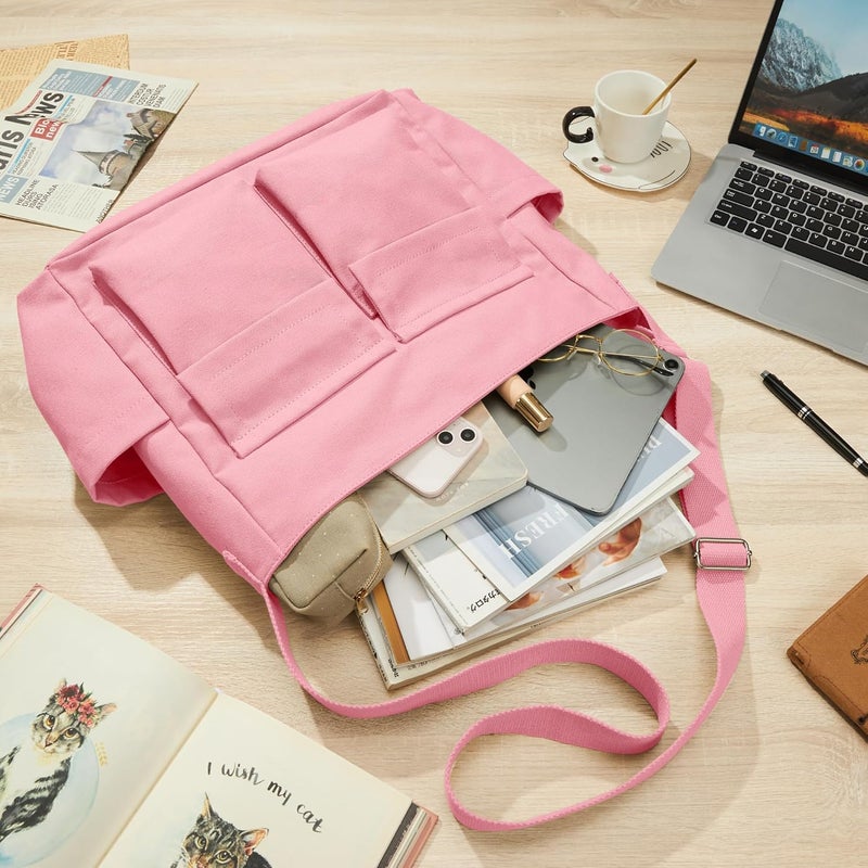 KALIDI FANCY FOREST KALIDI Canvas Tote Bag Messenger Bag, Large Crossbody Bag for Women or Men, Casual Canvas Shoulder Bag for College Work Daily - Image 2